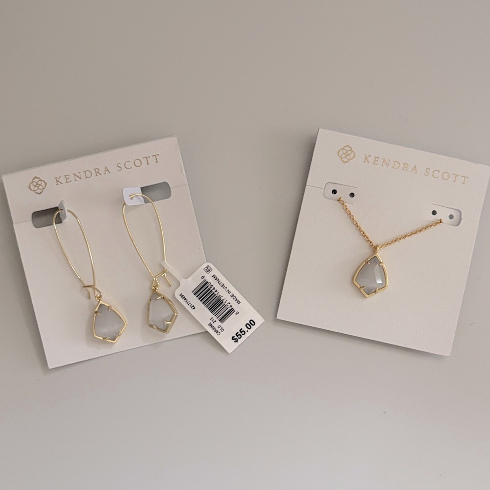 NWT Lot of 2x [Kendra Scott] Carinne Earrings & Cory Pendant Necklace Slate/Gold - Picture 9 of 15